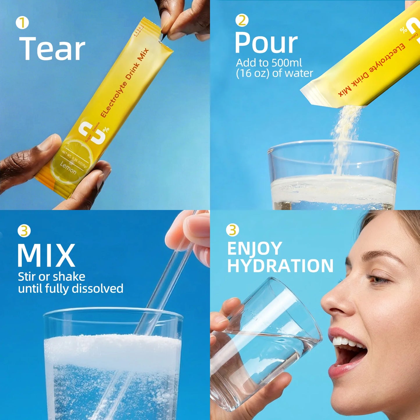 Electrolyte Powder Sugar Free & 0 Calories Mixture Electrolyte Drinks Quickly Hydrate Provide Endurance & Energy Support Non GMO