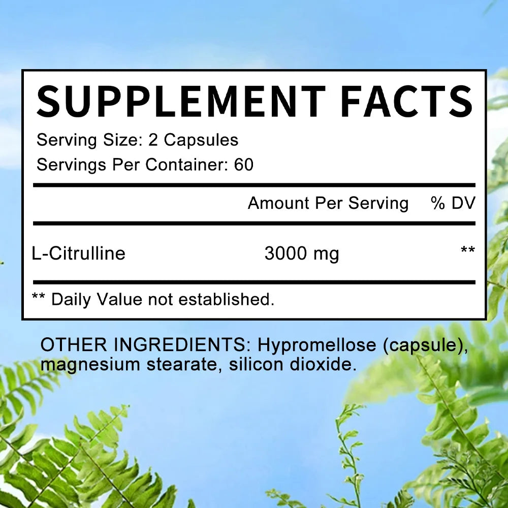 L-citrulline 3000mg Supplement - Supports Endurance Training and Muscle Recovery - Unisex, Vegan, Non-GMO