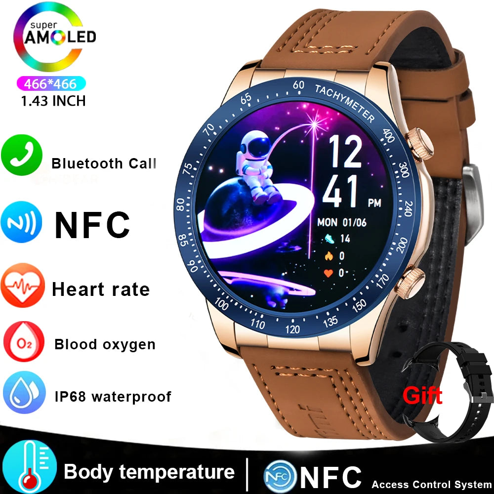 Smart Watch Men 1.43 Inch HD AMOLED Screen Bluetooth Call Fitness Watch Heart Rate Sleep Monitoring Smartwatch Men For 2025 New