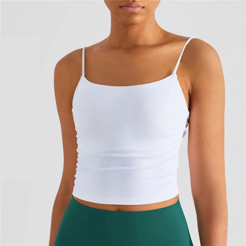 Solid Color Suspender Pleats Women Fitness Bra Tights Sexy Yoga Vest Gym Sports Top Tank Female Push Beauty Back With Chest Pad