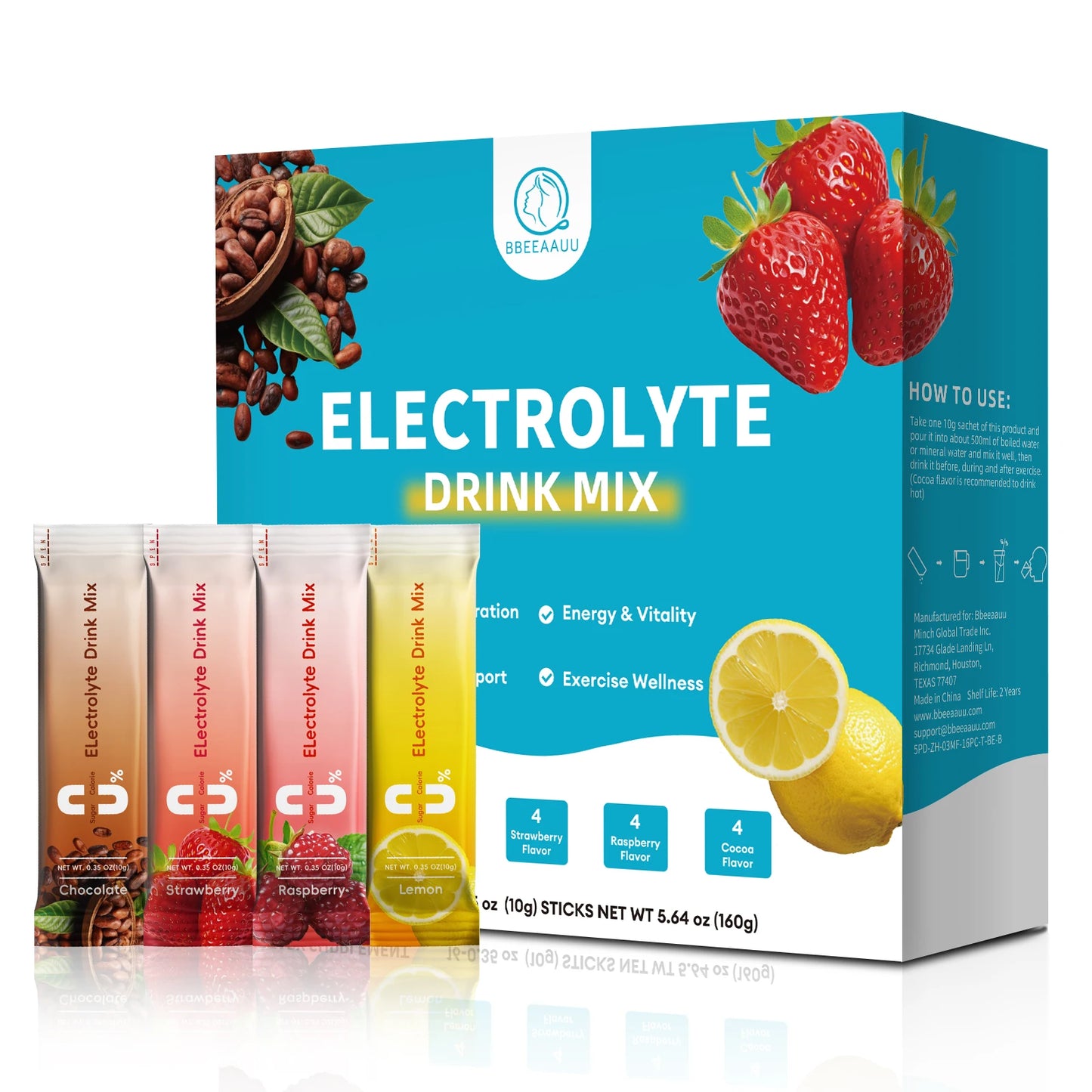 Electrolyte Powder Sugar Free & 0 Calories Mixture Electrolyte Drinks Quickly Hydrate Provide Endurance & Energy Support Non GMO