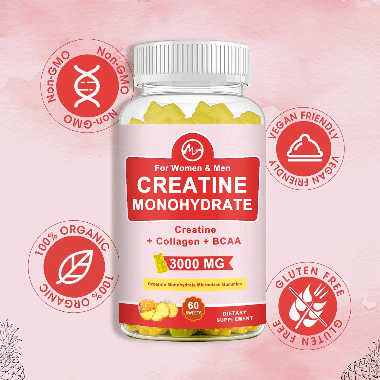 MINCH 3000mg CREATINE MONOHYDRATE Gummies For Women & Men Proven Strength and Power Gains Muscle Production