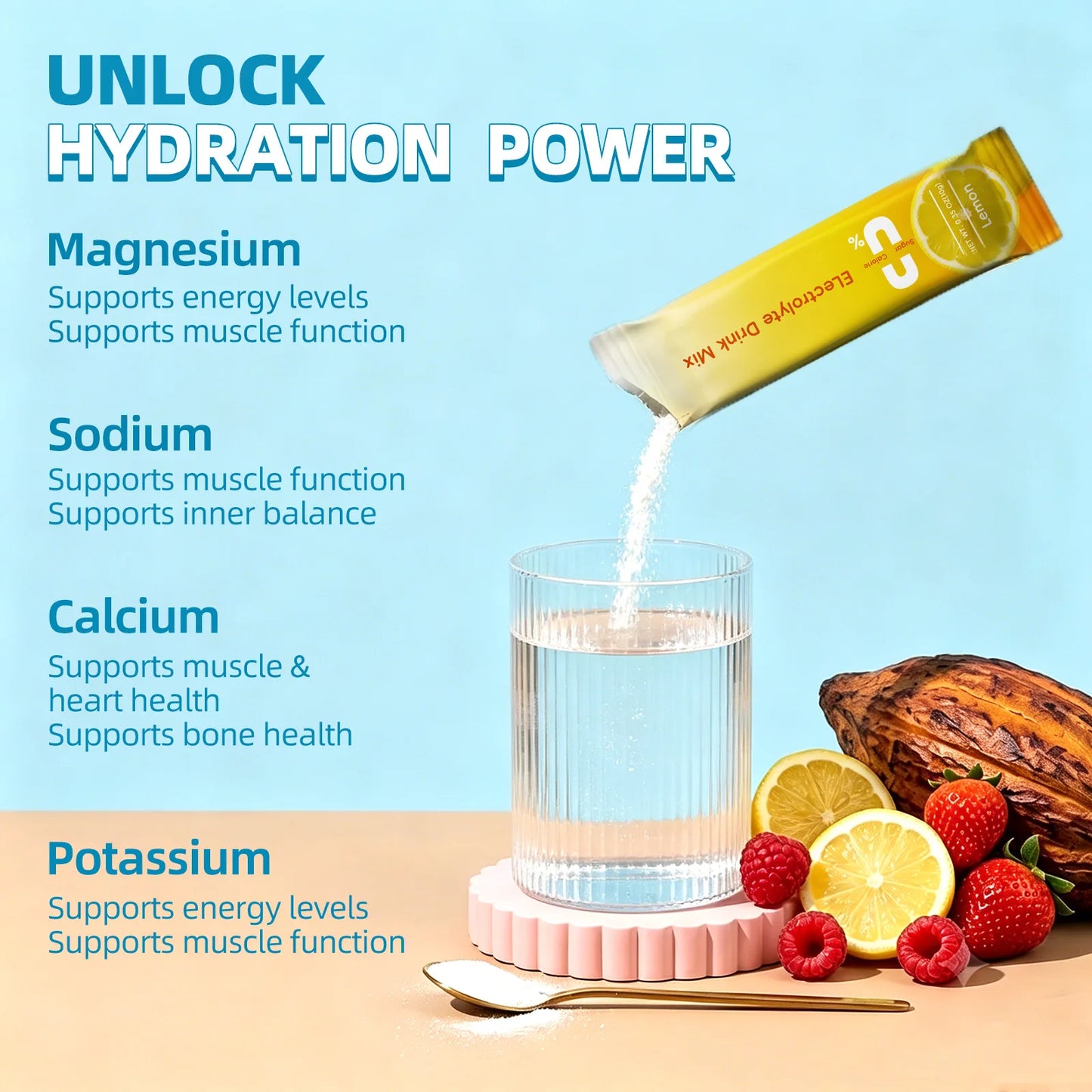 Electrolyte Powder Sugar Free & 0 Calories Mixture Electrolyte Drinks Quickly Hydrate Provide Endurance & Energy Support Non GMO