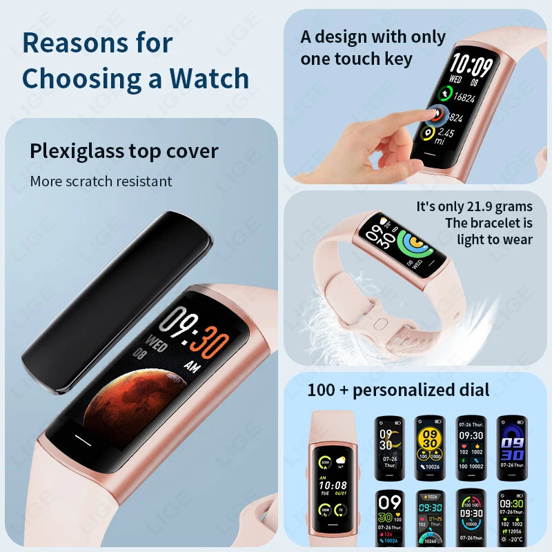 LIGE Fitness Tracker Heart Rate Blood Oxygen Blood Pressure Temperature Sleep All Day Health Monitoring Women's Smartwatch