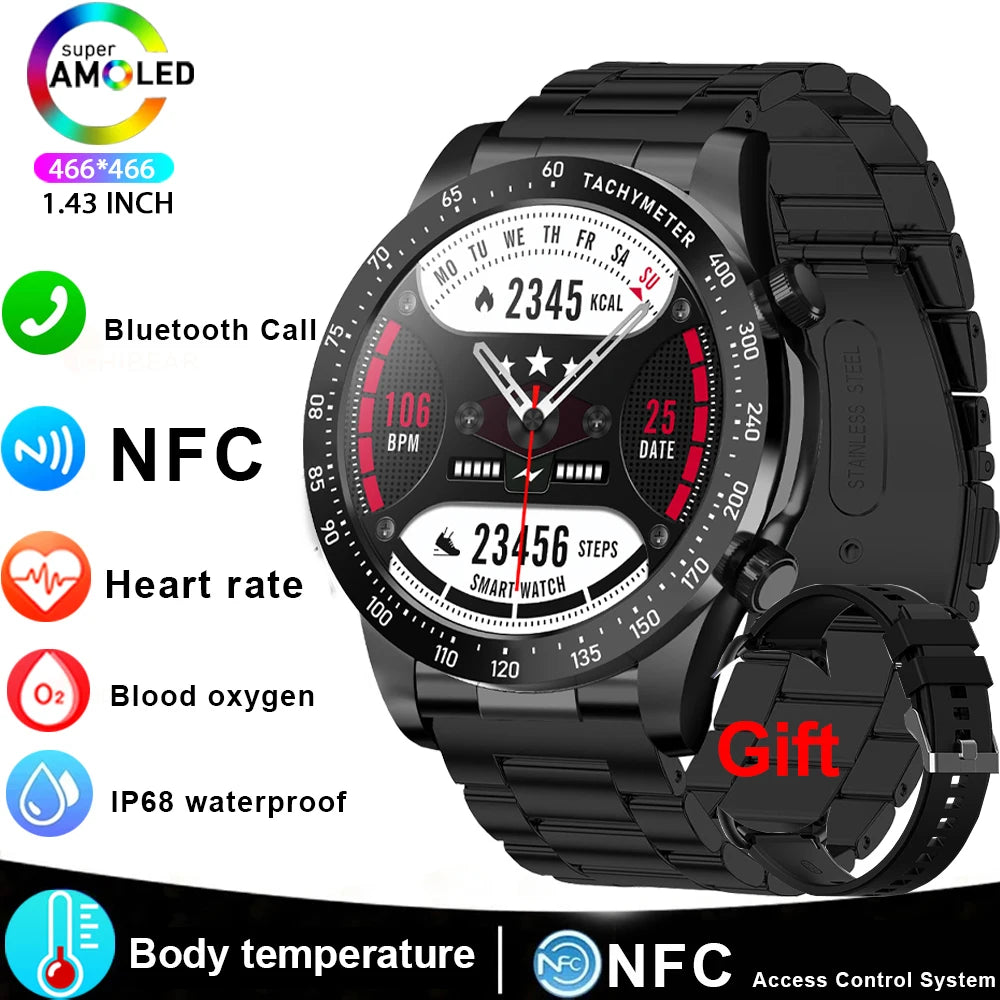 Smart Watch Men 1.43 Inch HD AMOLED Screen Bluetooth Call Fitness Watch Heart Rate Sleep Monitoring Smartwatch Men For 2025 New