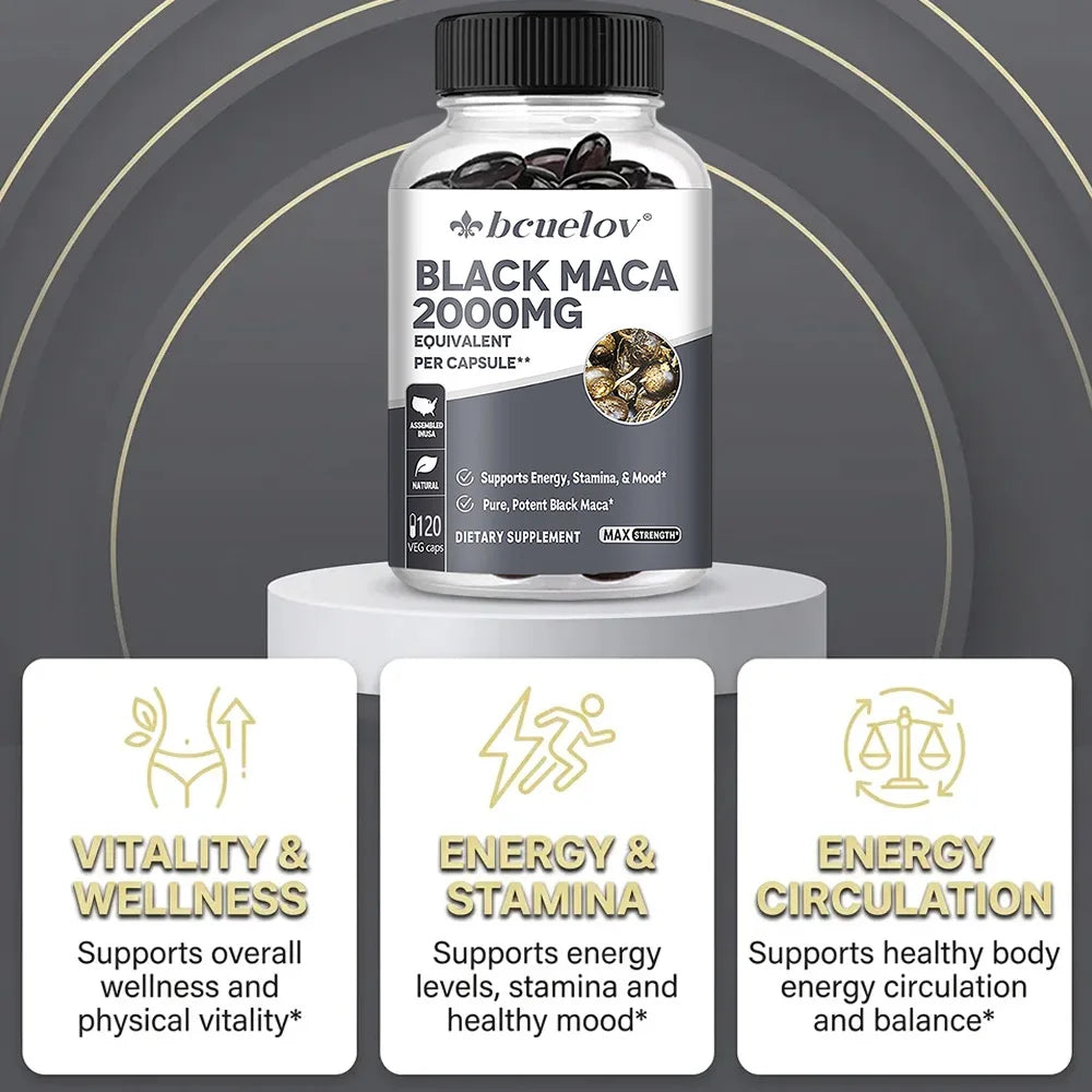 Black Maca Root Supplement 2000mg Per Serving Supports Performance, Stamina and Mood 120 Capsules