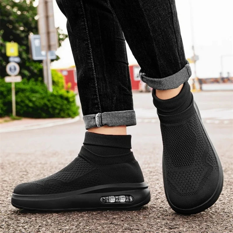 Outdoor Casual Running Shoes Wide Toe Men Slip-On Knitted Socks Sneakers Breathable Lightweight Mesh Lazy Shoes Easy Wear Rubber Outsole Sneakers