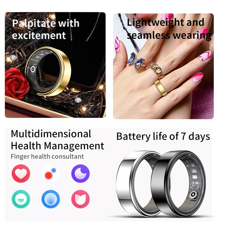 R09 Smart Ring Men Women with Charging Case,Heart Rate Blood Oxygen,Skin Temperature Monitor,5ATM Waterproof For Android iOS