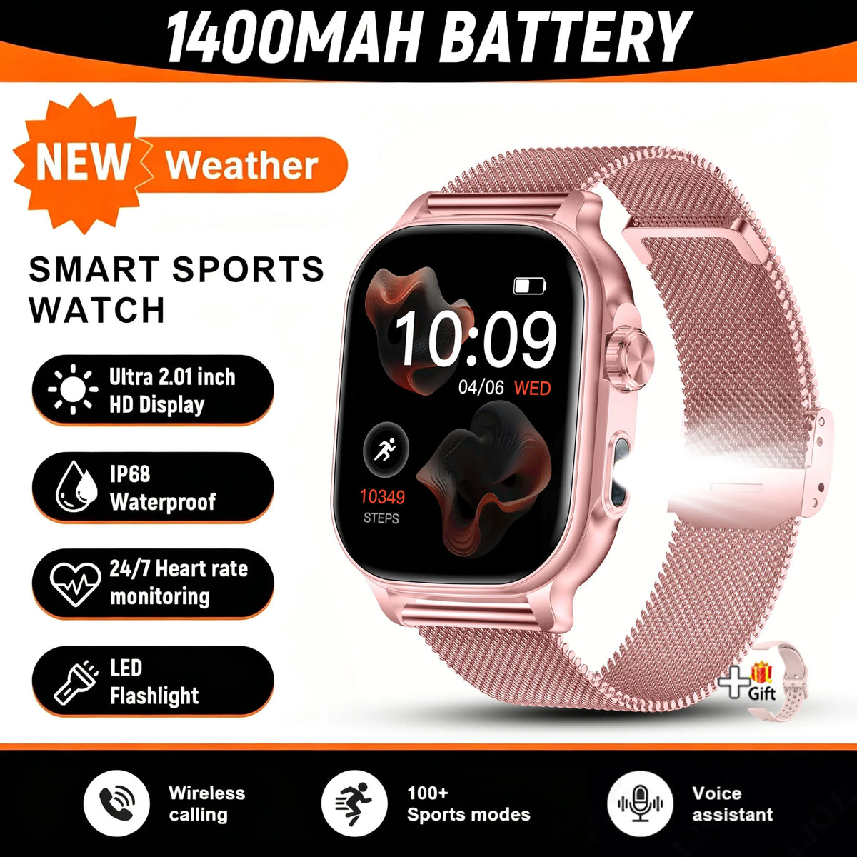 Hot 2026 Military 1400mAh Battery Smart Watch Women Men Outdoor Flashlight IP68 Waterproof Heart Rate BT Call Sports Bracelets