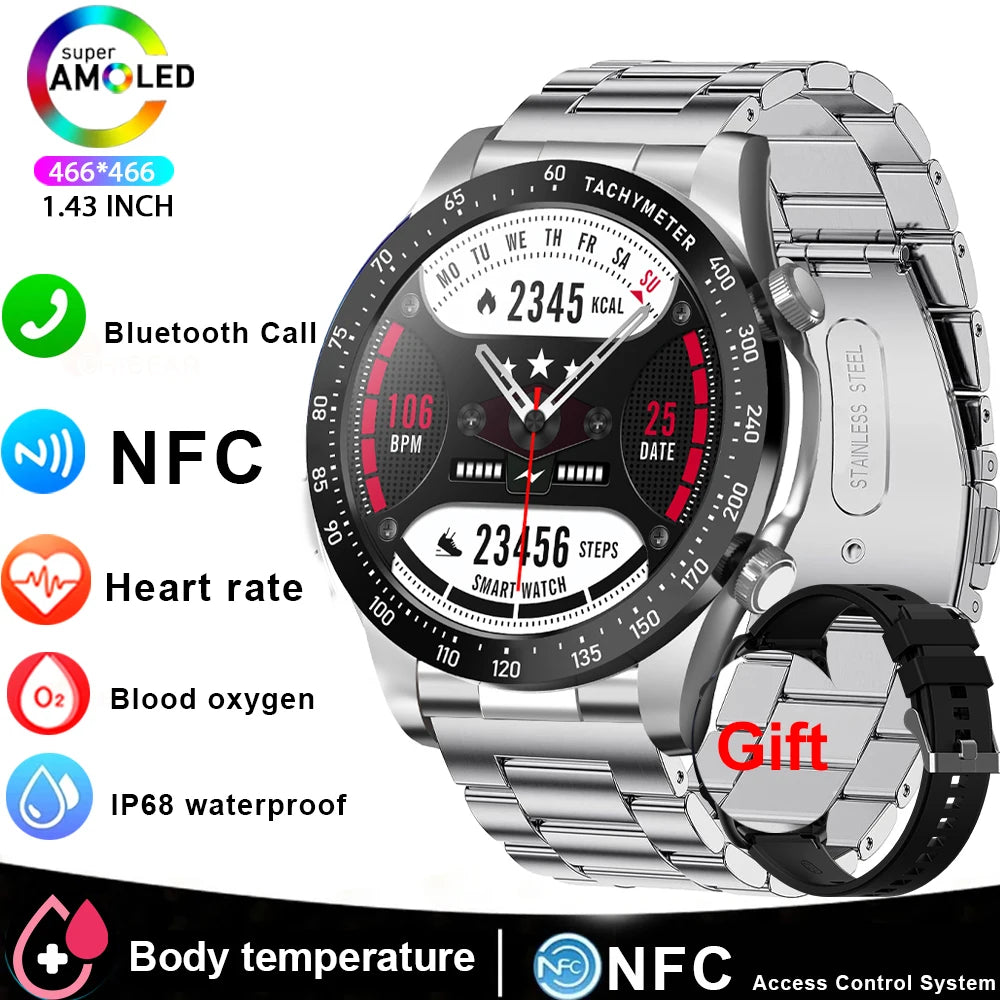 Smart Watch Men 1.43 Inch HD AMOLED Screen Bluetooth Call Fitness Watch Heart Rate Sleep Monitoring Smartwatch Men For 2025 New