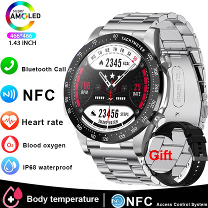 Smart Watch Men 1.43 Inch HD AMOLED Screen Bluetooth Call Fitness Watch Heart Rate Sleep Monitoring Smartwatch Men For 2025 New