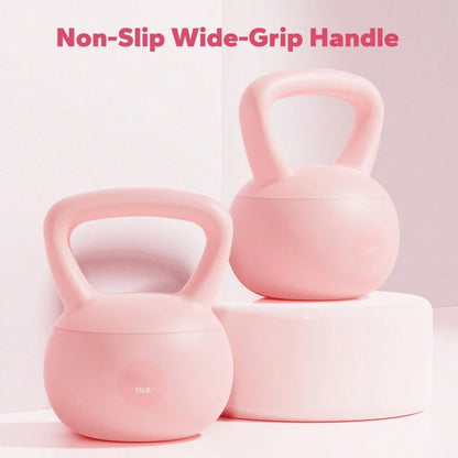 Pink Soft Kettlebell 15 LB Non Slip Wide Grip Cushioned Base Mineral Sand Filled for Training