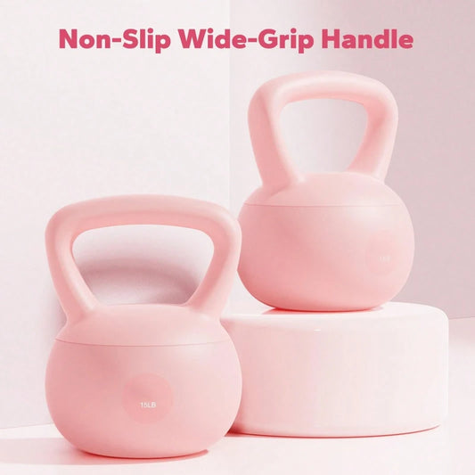 Pink Soft Kettlebell 15 LB Non Slip Wide Grip Cushioned Base Mineral Sand Filled for Training