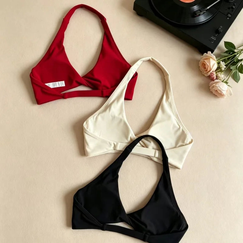Women Halter Twist Front Open Back Sports Bra Removable Padded Push Up Yoga Top Soft Skin-friendly Fitness Pilates Crop Bra