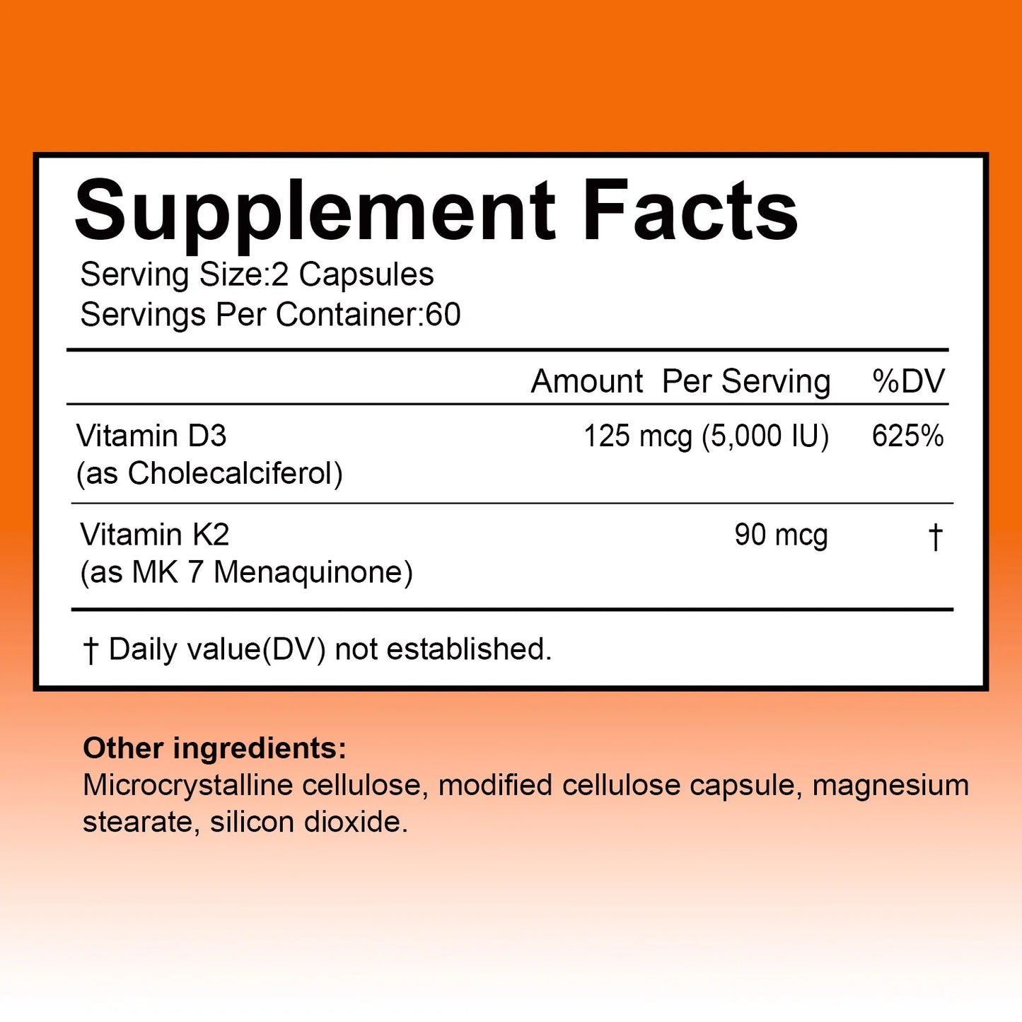 Vitamin D3 5000IU K2 90 Mcg Joint Support Supplement, for Heart & Bone Health, Cardiovascular & Immune Support, Calcium Absorption 120 Capsules