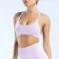 Open Back Sports Bra Women Padded Yoga Bra Stretchy Push Up Seamless Sports Bras Fitness Crop Top Medium Support Gym Top