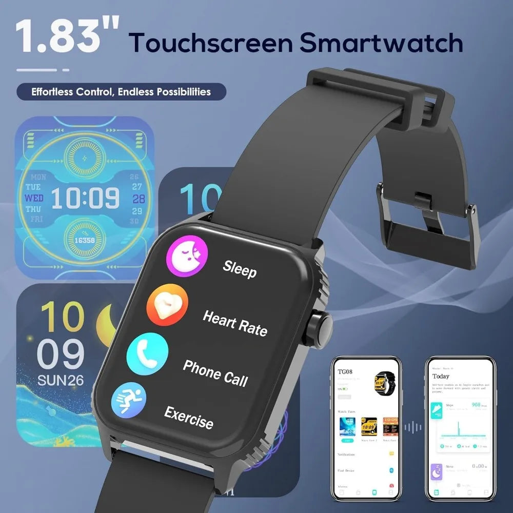 Fitness Smartwatch: 1.83" HD Display, Heart Rate, Sleep Tracker, Waterproof, Bluetooth for iPhone/Android