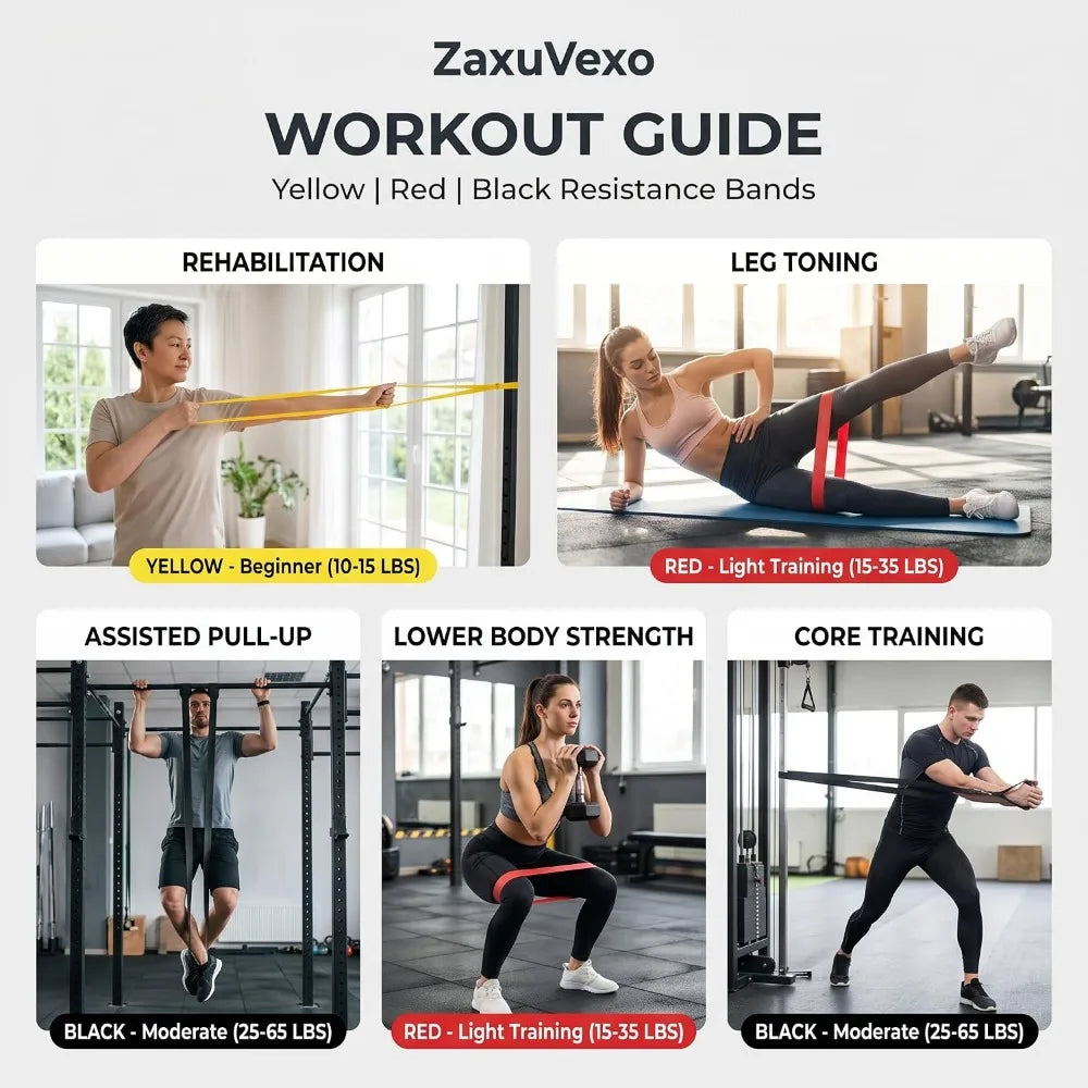 Pull Up Assistance Bands Set for Men and Women Heavy Duty Resistance Bands for Workout Training Strength Building Body Stretching Physical Therapy Home Gym Fitness Exercise Equipment with Door Anchor Carry Bag