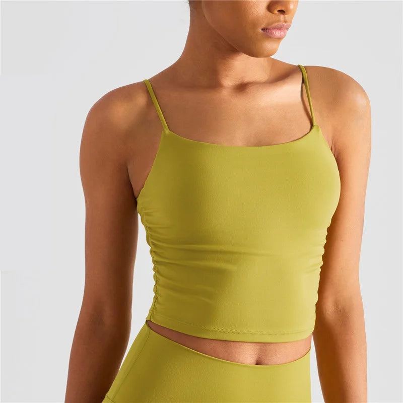 Solid Color Suspender Pleats Women Fitness Bra Tights Sexy Yoga Vest Gym Sports Top Tank Female Push Beauty Back With Chest Pad
