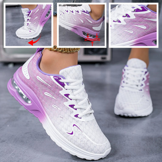 Women Gradient Air Cushion Running Sneakers Breathable Flying Weave Mesh Shock Absorbing Non Slip Lightweight Lace Up Sports Shoes For Gym Jogging Walking Daily Outdoor Casual Footwear 2026 New