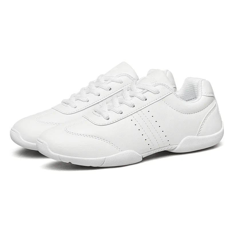 BAXINIER White Cheer Shoes Women Lightweight Athletic Training Sneakers Anti-Slip Rubber Outsole Toe Reinforcement Double U-Shaped Heel Support