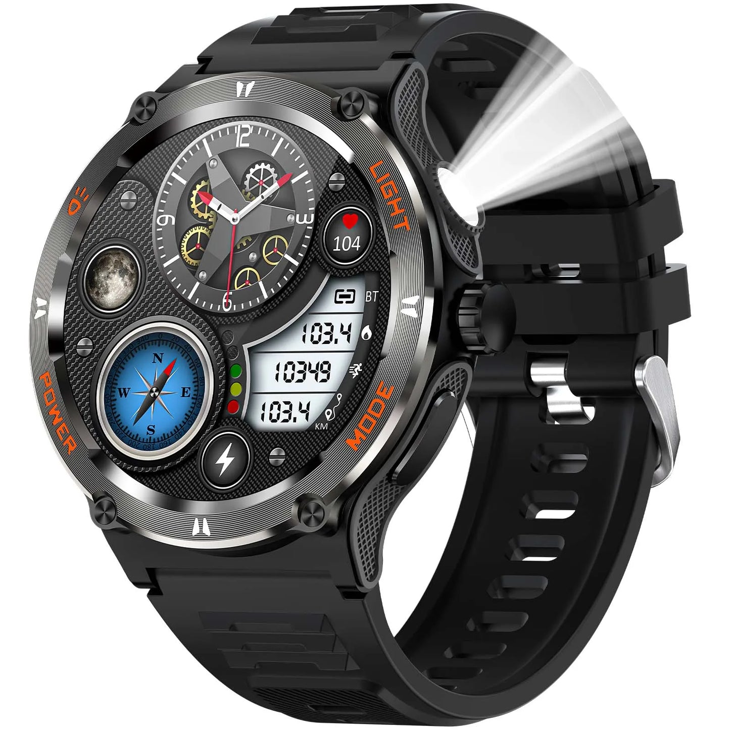 EIGIIS Smart Watch 3ATM Waterproof 1.53" KT76 Men Sport With Compass And LED Flashlight Heart Rate Sleep Analysis Bluetooth Call