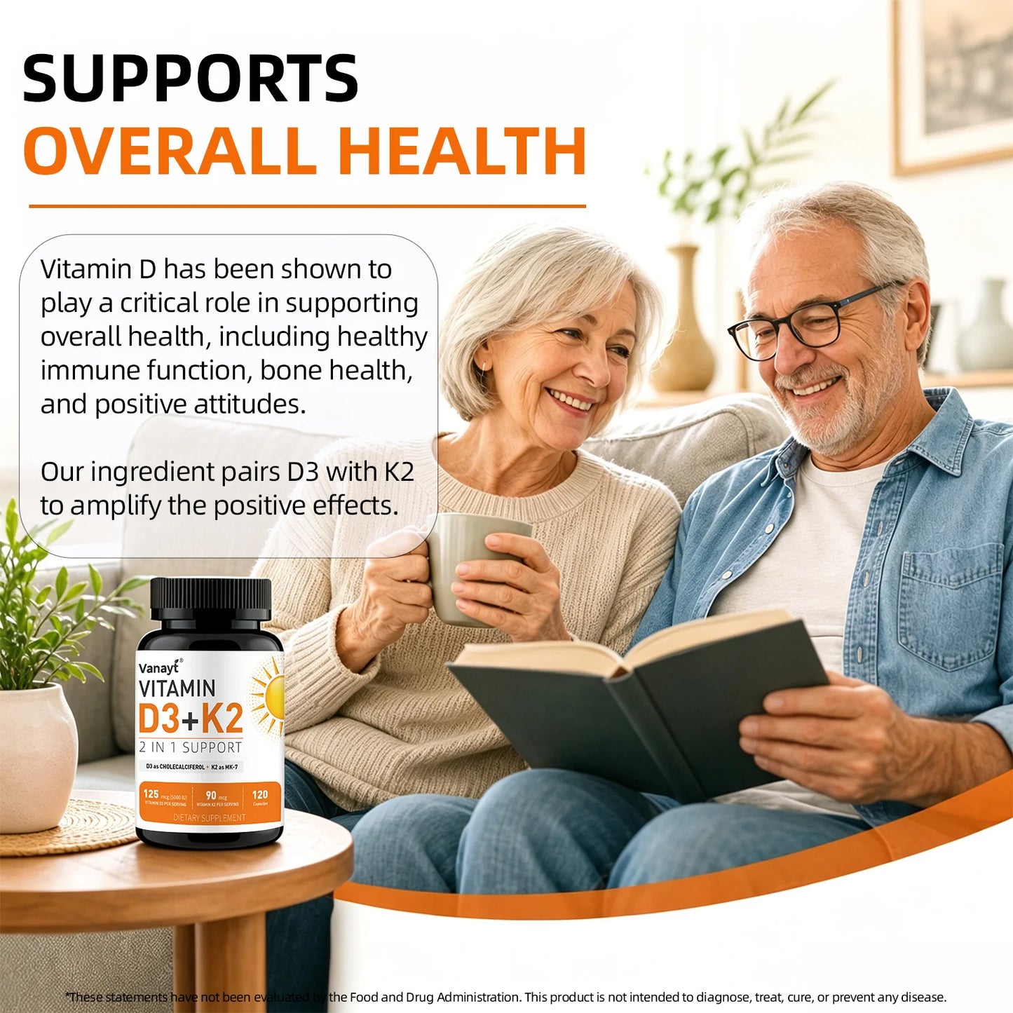 Vitamin D3 5000IU K2 90 Mcg Joint Support Supplement, for Heart & Bone Health, Cardiovascular & Immune Support, Calcium Absorption 120 Capsules