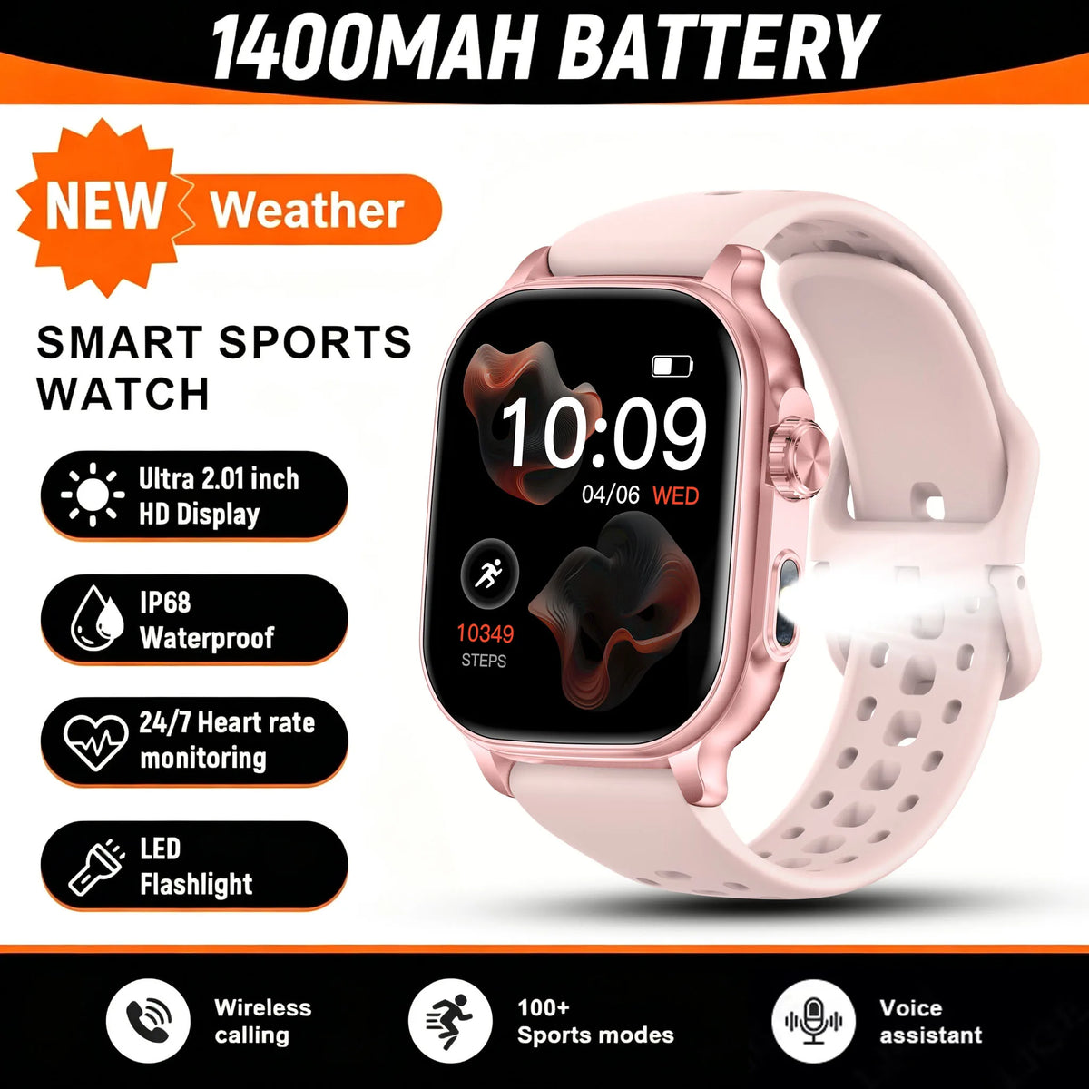 Hot 2026 Military 1400mAh Battery Smart Watch Women Men Outdoor Flashlight IP68 Waterproof Heart Rate BT Call Sports Bracelets