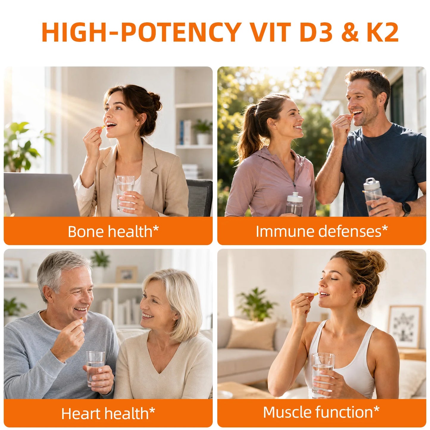 Vitamin D3 5000IU K2 90 Mcg Joint Support Supplement, for Heart & Bone Health, Cardiovascular & Immune Support, Calcium Absorption 120 Capsules