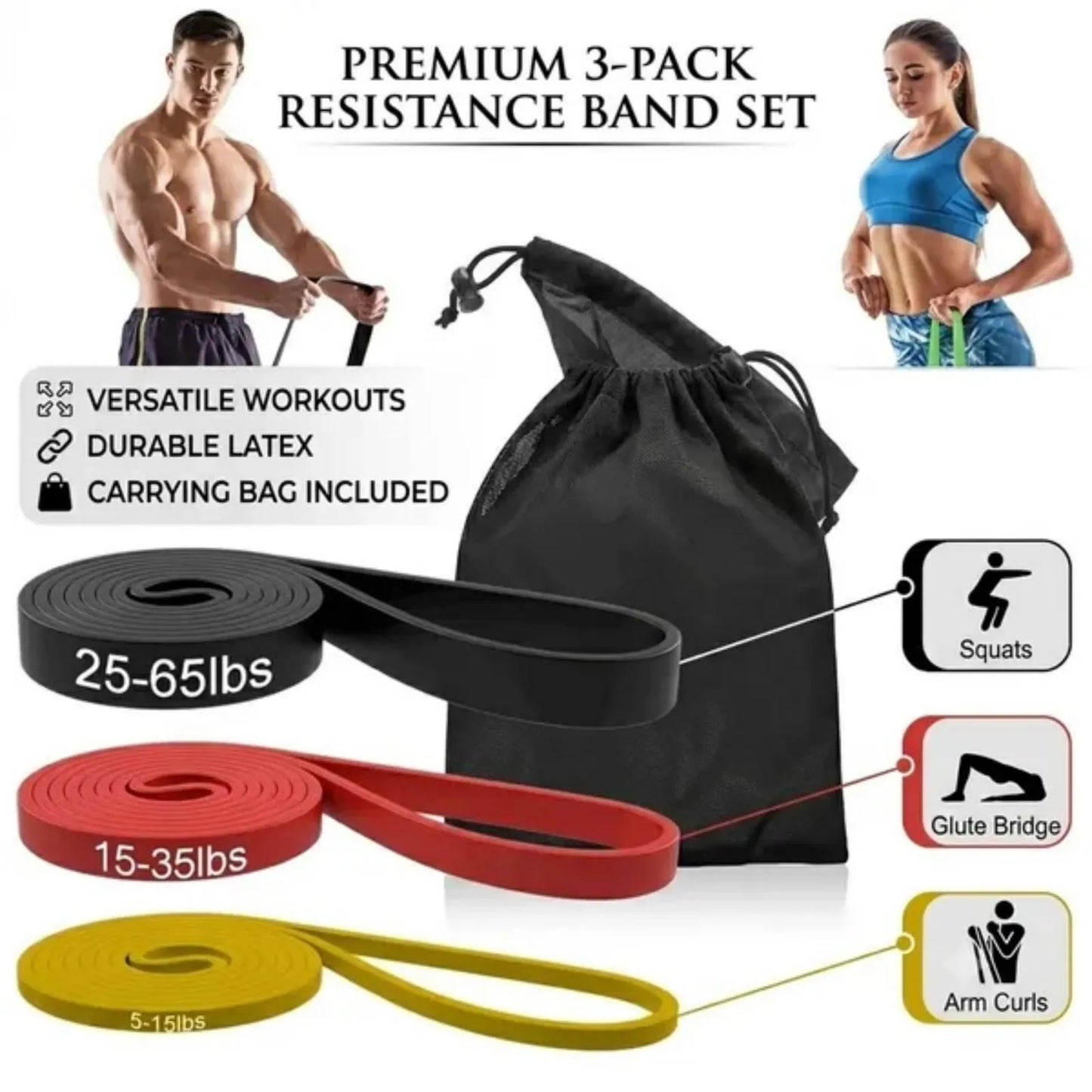 Resistance Bands Set of 3 Loop Exercise Bands for Yoga Fitness Workout Gym