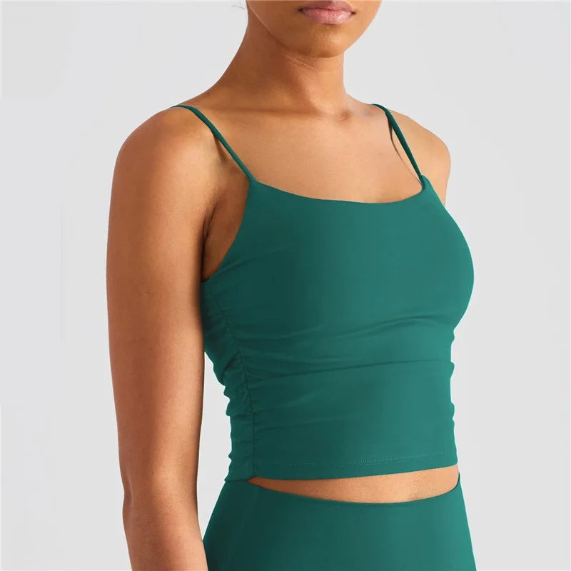 Solid Color Suspender Pleats Women Fitness Bra Tights Sexy Yoga Vest Gym Sports Top Tank Female Push Beauty Back With Chest Pad