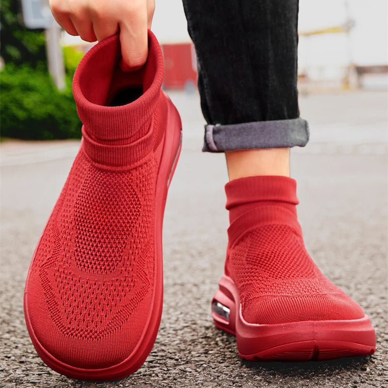 Outdoor Casual Running Shoes Wide Toe Men Slip-On Knitted Socks Sneakers Breathable Lightweight Mesh Lazy Shoes Easy Wear Rubber Outsole Sneakers