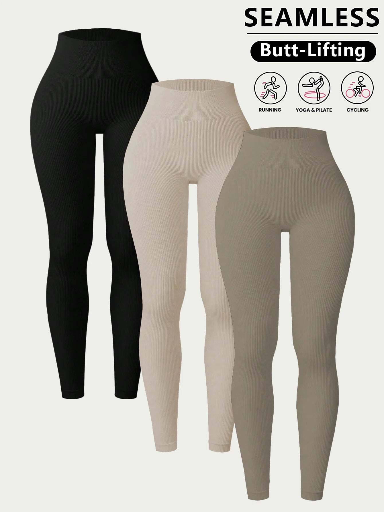 3PCS Women's Sports Leggings, High Elasticity Yoga Pants, Suitable For Hiking, Trekking, Gym Spring