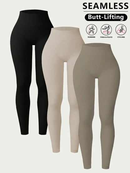 3PCS Women's Sports Leggings, High Elasticity Yoga Pants, Suitable For Hiking, Trekking, Gym Spring