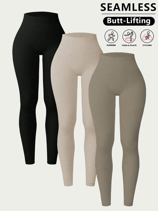 3PCS Women's Sports Leggings, High Elasticity Yoga Pants, Suitable For Hiking, Trekking, Gym Spring