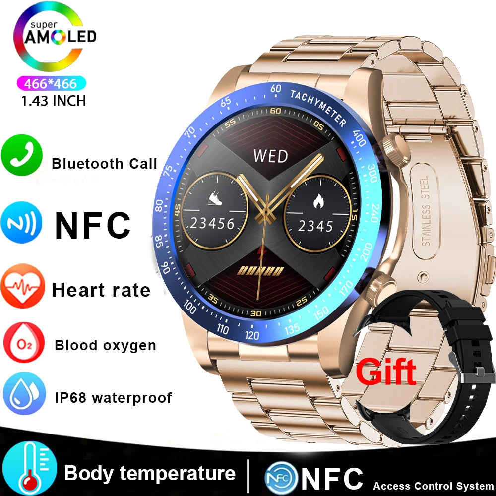 Smart Watch Men 1.43 Inch HD AMOLED Screen Bluetooth Call Fitness Watch Heart Rate Sleep Monitoring Smartwatch Men For 2025 New