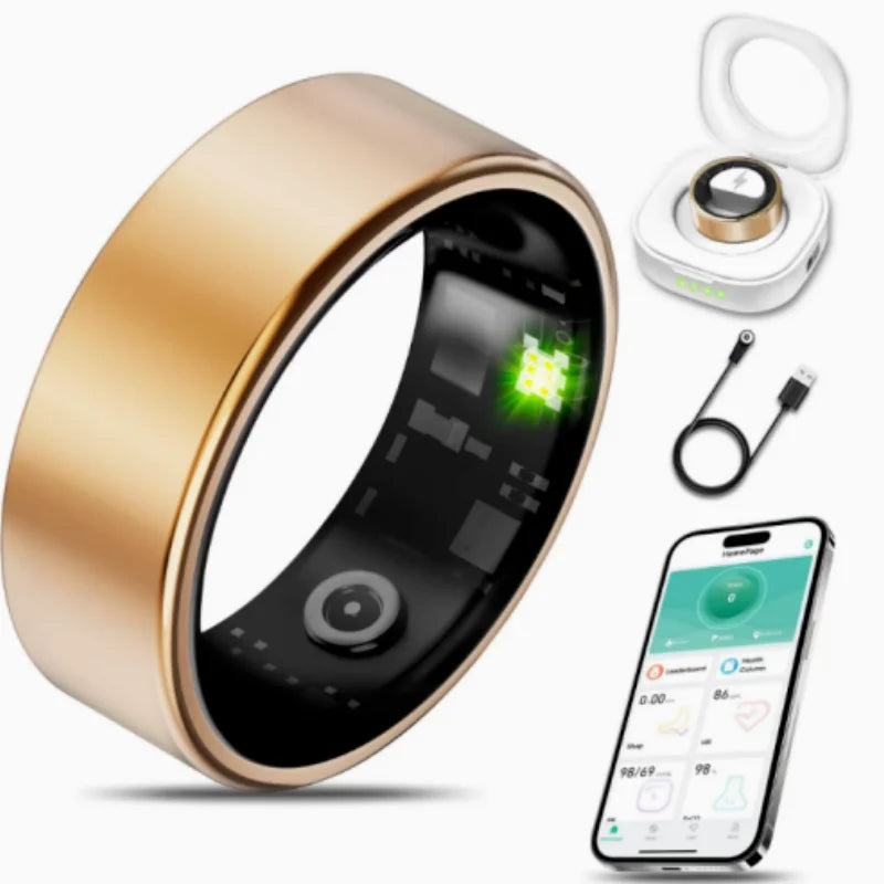 R09 Smart Ring Men Women with Charging Case,Heart Rate Blood Oxygen,Skin Temperature Monitor,5ATM Waterproof For Android iOS