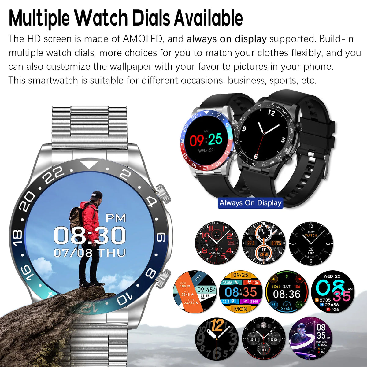 Smart Watch Men 1.43 Inch HD AMOLED Screen Bluetooth Call Fitness Watch Heart Rate Sleep Monitoring Smartwatch Men For 2025 New