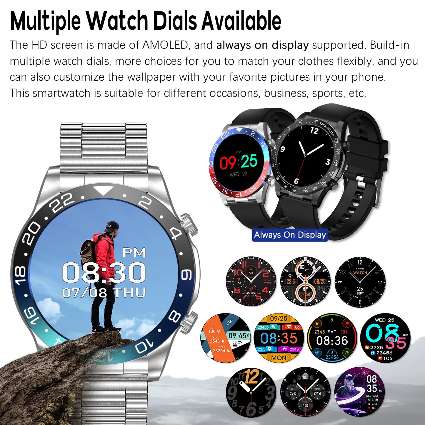 Smart Watch Men 1.43 Inch HD AMOLED Screen Bluetooth Call Fitness Watch Heart Rate Sleep Monitoring Smartwatch Men For 2025 New