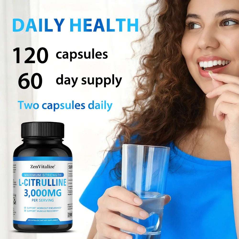 L-citrulline 3000mg Supplement - Supports Endurance Training and Muscle Recovery - Unisex, Vegan, Non-GMO