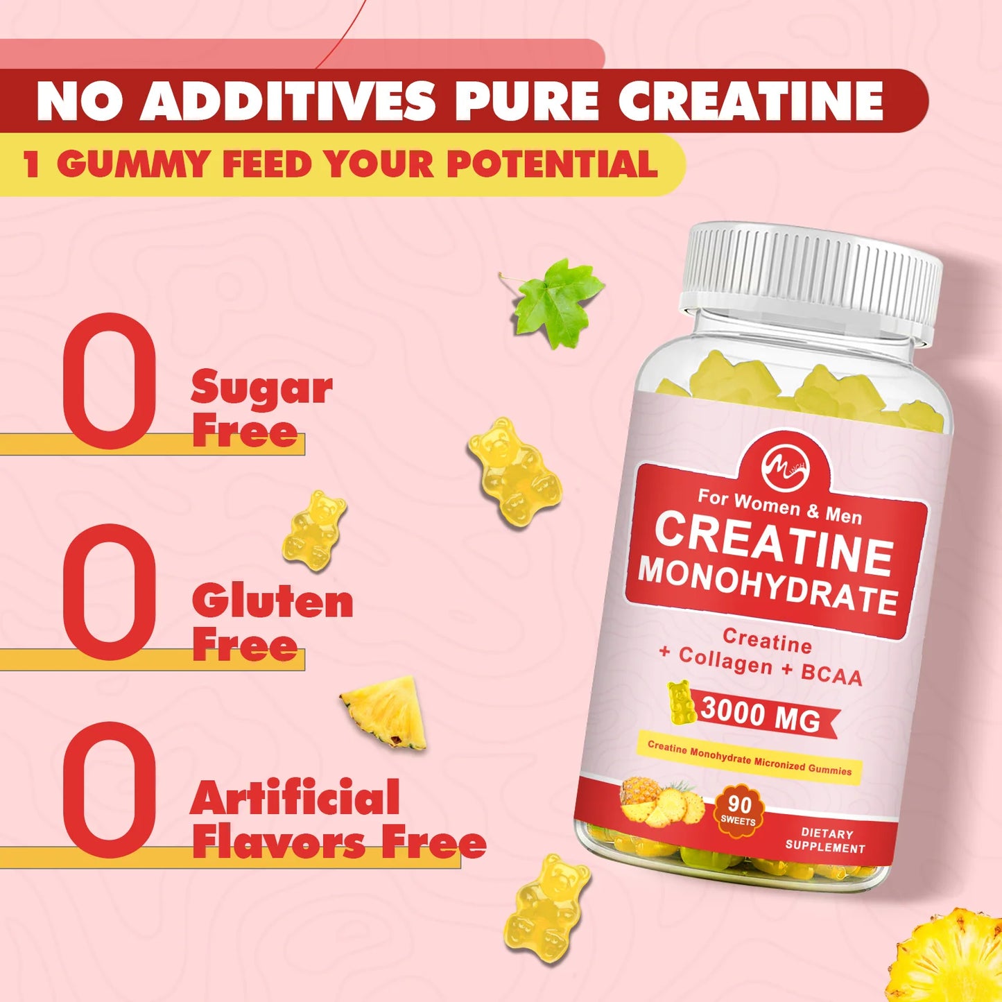 MINCH 3000mg CREATINE MONOHYDRATE Gummies For Women & Men Proven Strength and Power Gains Muscle Production