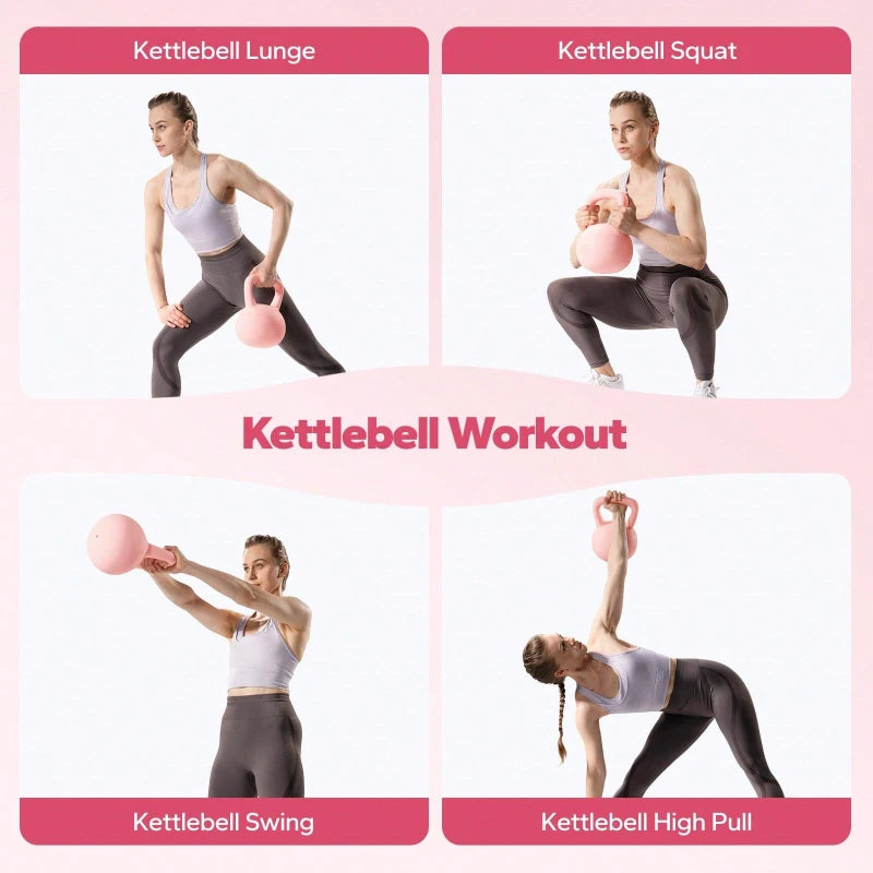 Pink Soft Kettlebell 15 LB Non Slip Wide Grip Cushioned Base Mineral Sand Filled for Training