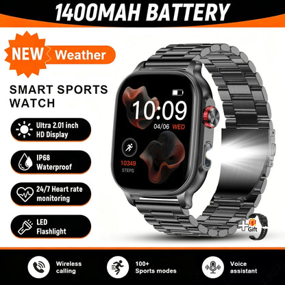 Hot 2026 Military 1400mAh Battery Smart Watch Women Men Outdoor Flashlight IP68 Waterproof Heart Rate BT Call Sports Bracelets