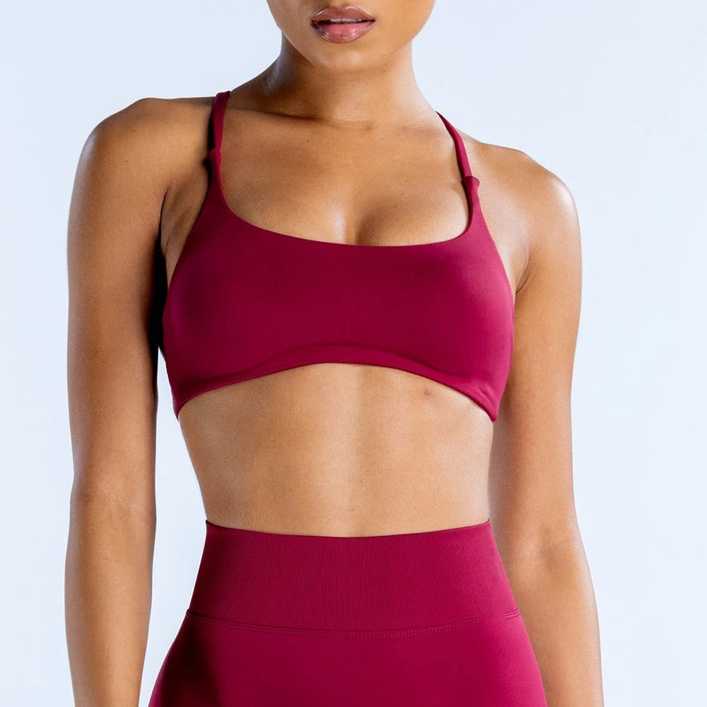 Open Back Sports Bra Women Padded Yoga Bra Stretchy Push Up Seamless Sports Bras Fitness Crop Top Medium Support Gym Top