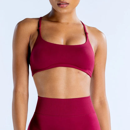 Open Back Sports Bra Women Padded Yoga Bra Stretchy Push Up Seamless Sports Bras Fitness Crop Top Medium Support Gym Top