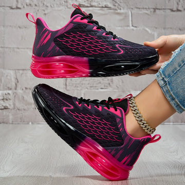Women Gradient Scale Pattern Air Cushion Sneakers Breathable Flying Weave Mesh Shock Absorb Non Slip Lace Up Running Shoes Fashion Outdoor Gym Jogging Daily Casual Sports Footwear 2026 New