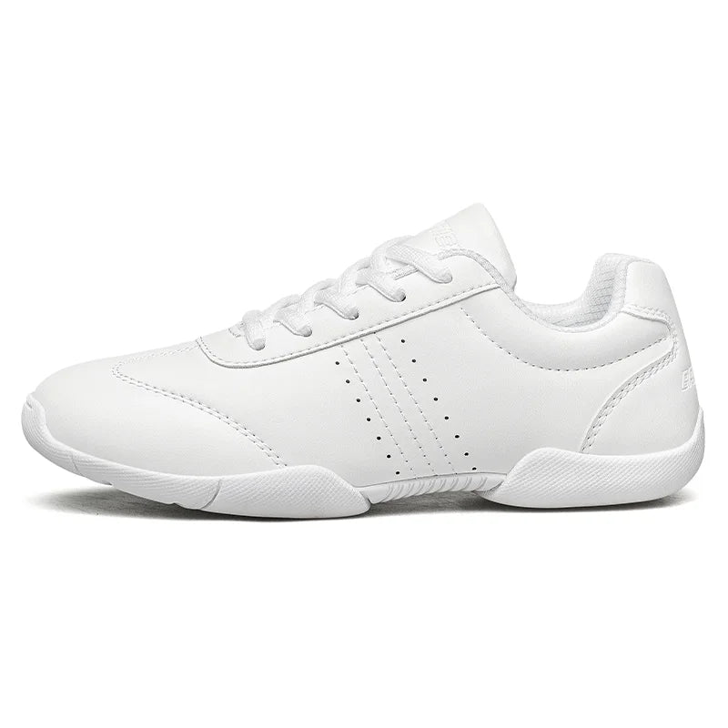 BAXINIER White Cheer Shoes Women Lightweight Athletic Training Sneakers Anti-Slip Rubber Outsole Toe Reinforcement Double U-Shaped Heel Support