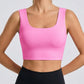 Women Seamless Sports Bra Buttery Soft Square Neck Padded Longline Yoga Crop Top Compressive Fitness Activewear Gym Workout Athletic Bralette Push Up Running Shirt Tank Top