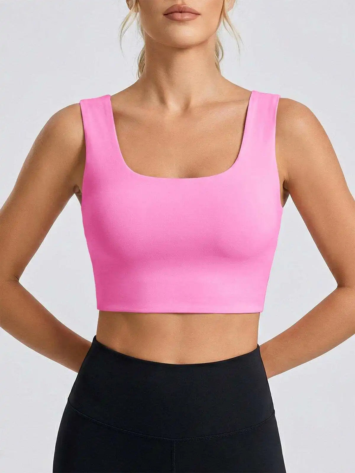 Women Seamless Sports Bra Buttery Soft Square Neck Padded Longline Yoga Crop Top Compressive Fitness Activewear Gym Workout Athletic Bralette Push Up Running Shirt Tank Top