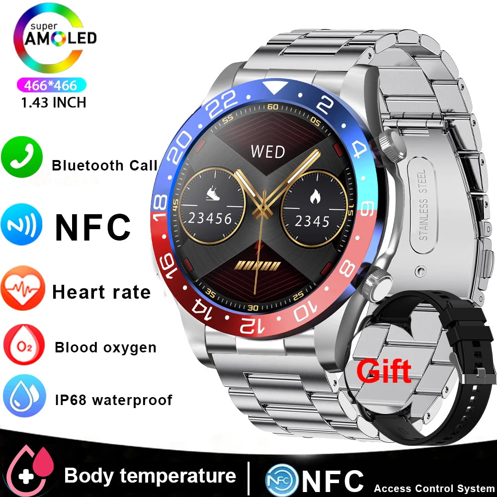Smart Watch Men 1.43 Inch HD AMOLED Screen Bluetooth Call Fitness Watch Heart Rate Sleep Monitoring Smartwatch Men For 2025 New